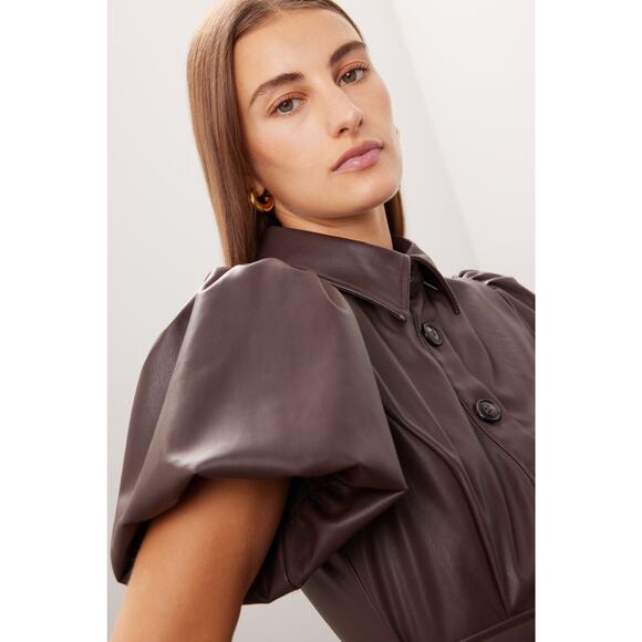 TOCCIN X RTR Puff Sleeve Faux Leather Dress - Picture 4 of 8